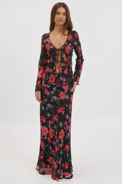 Angie Maxi Skirt Black Floral