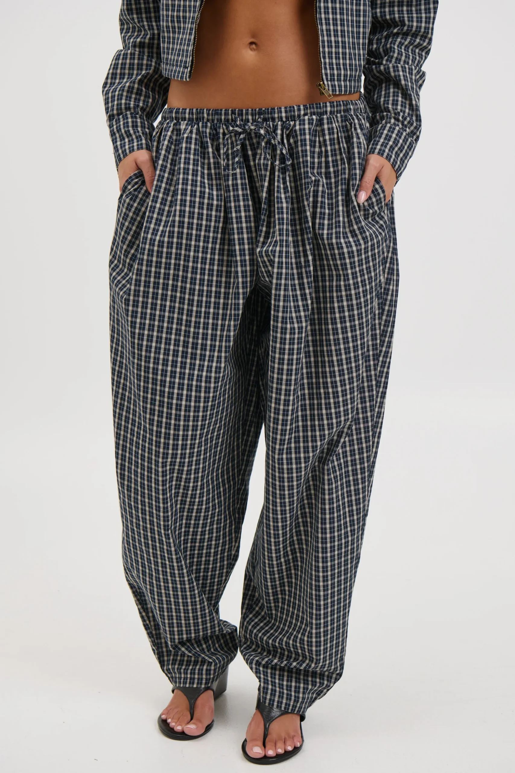 Aura Pant Navy Lemon Plaid