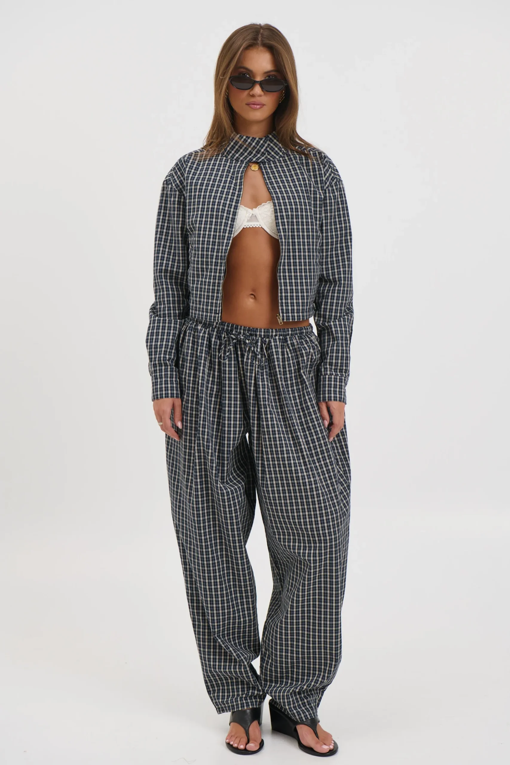 Aura Pant Navy Lemon Plaid