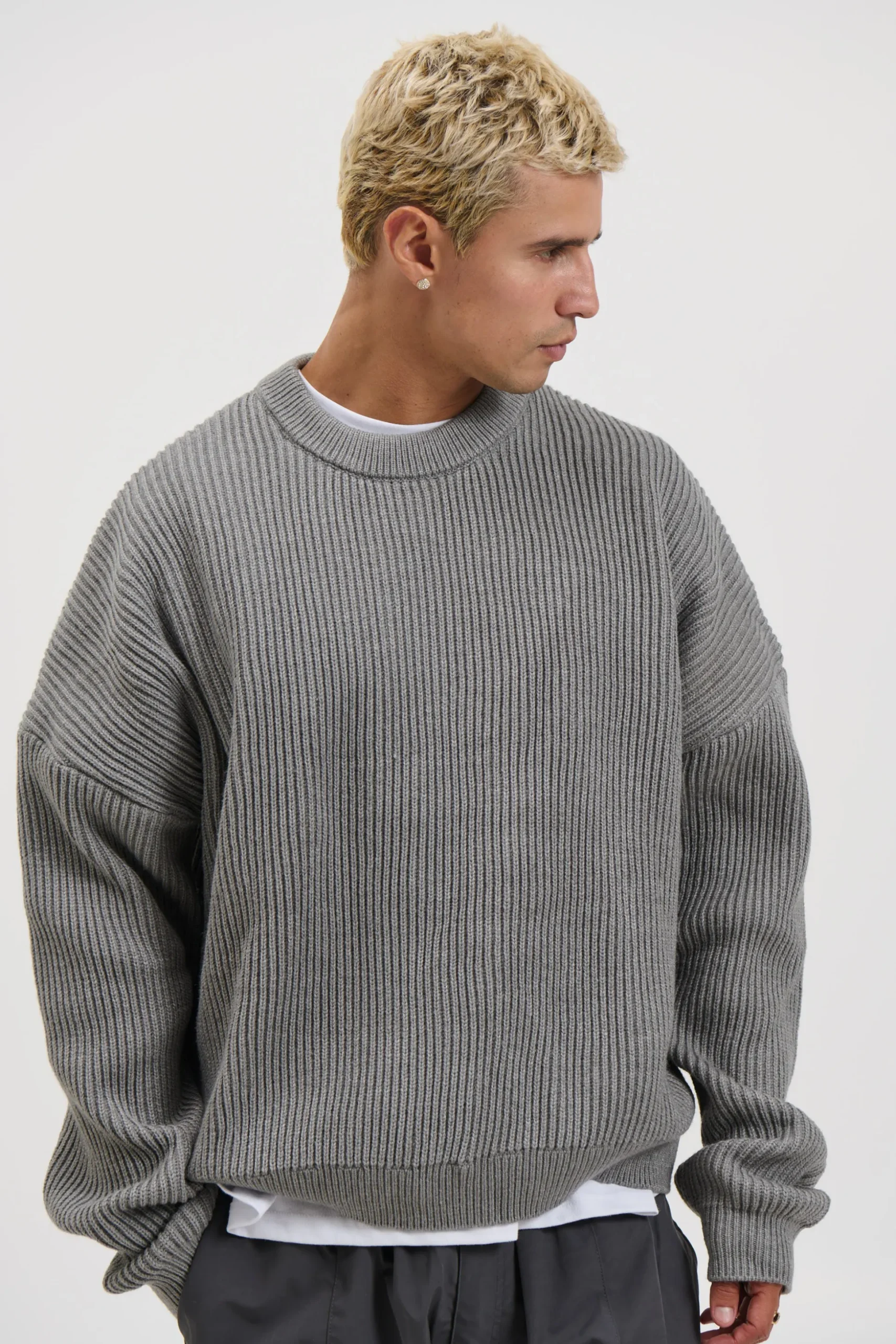 Drop Sleeve Heavy Knit Light Grey