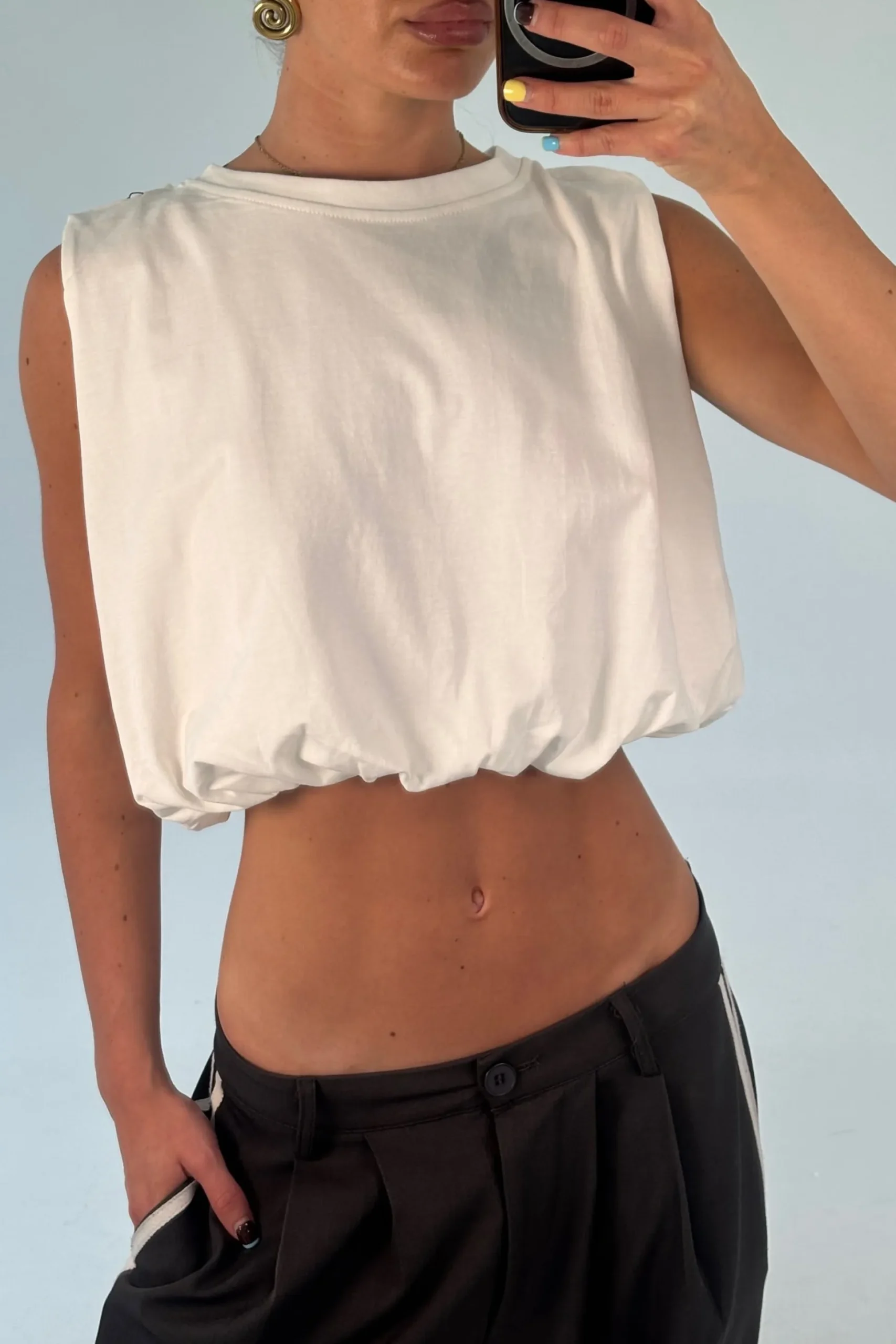 Emily Bubble Hem Top White