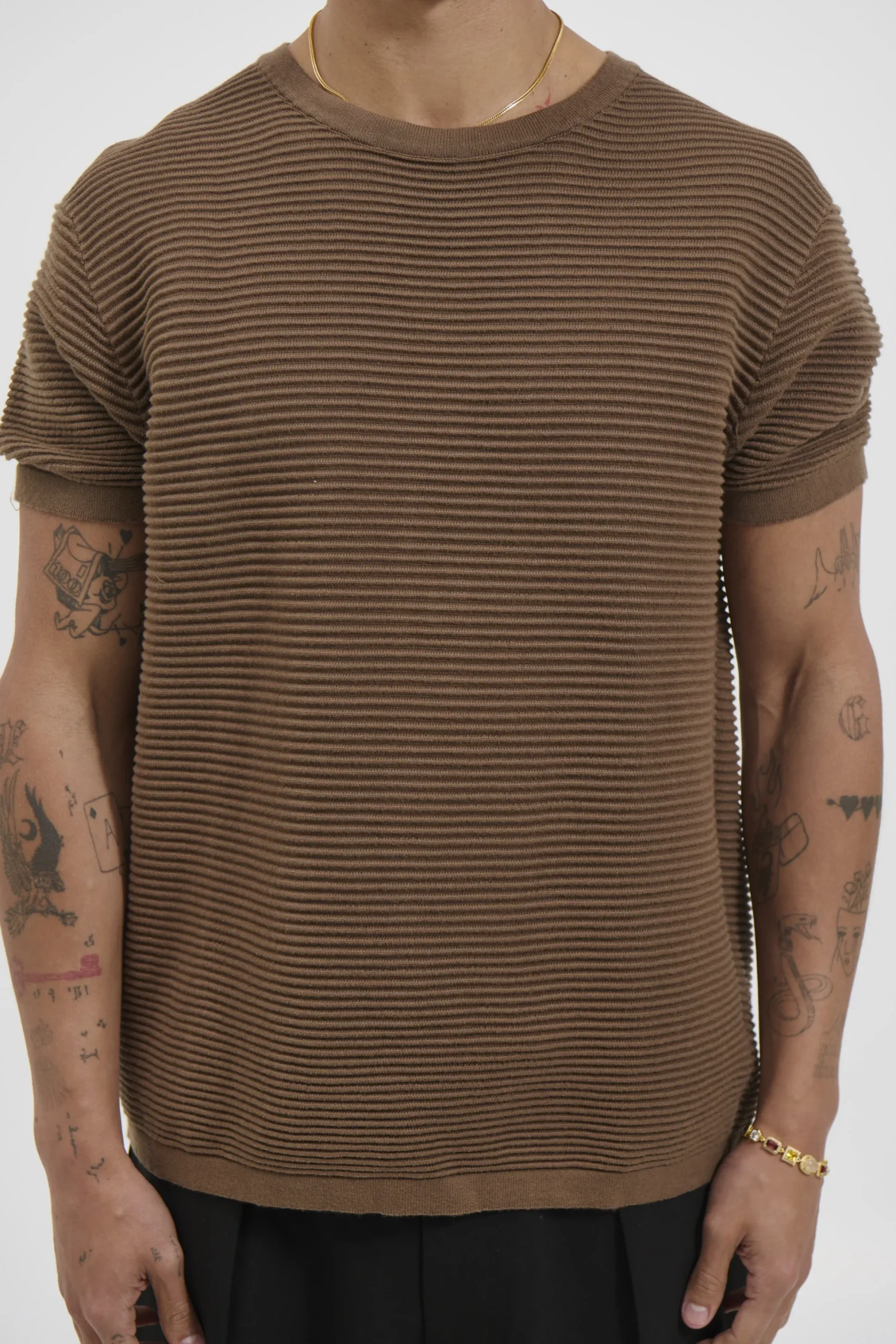 Horizontal Rib Knit Tee Choc