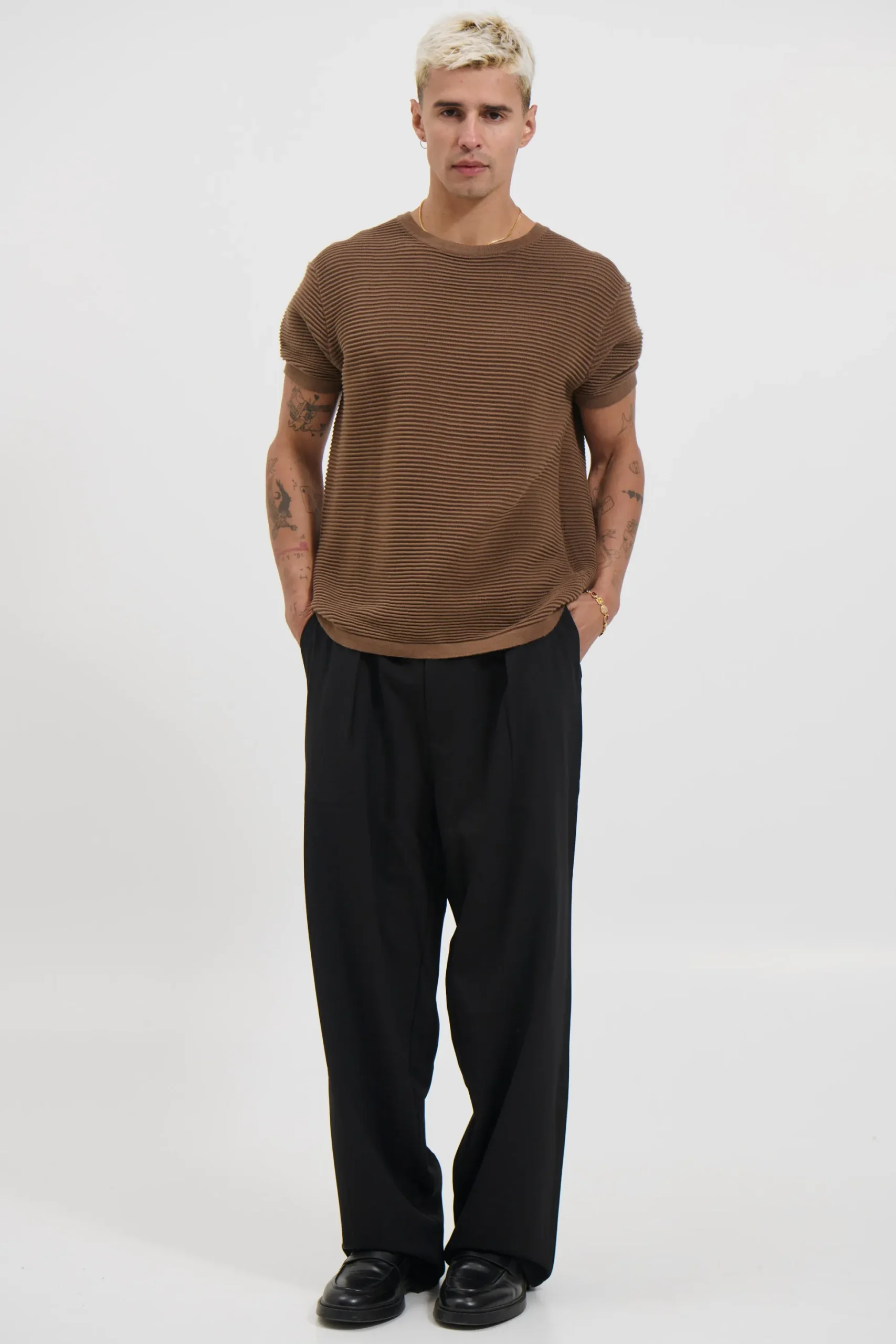 Horizontal Rib Knit Tee Choc