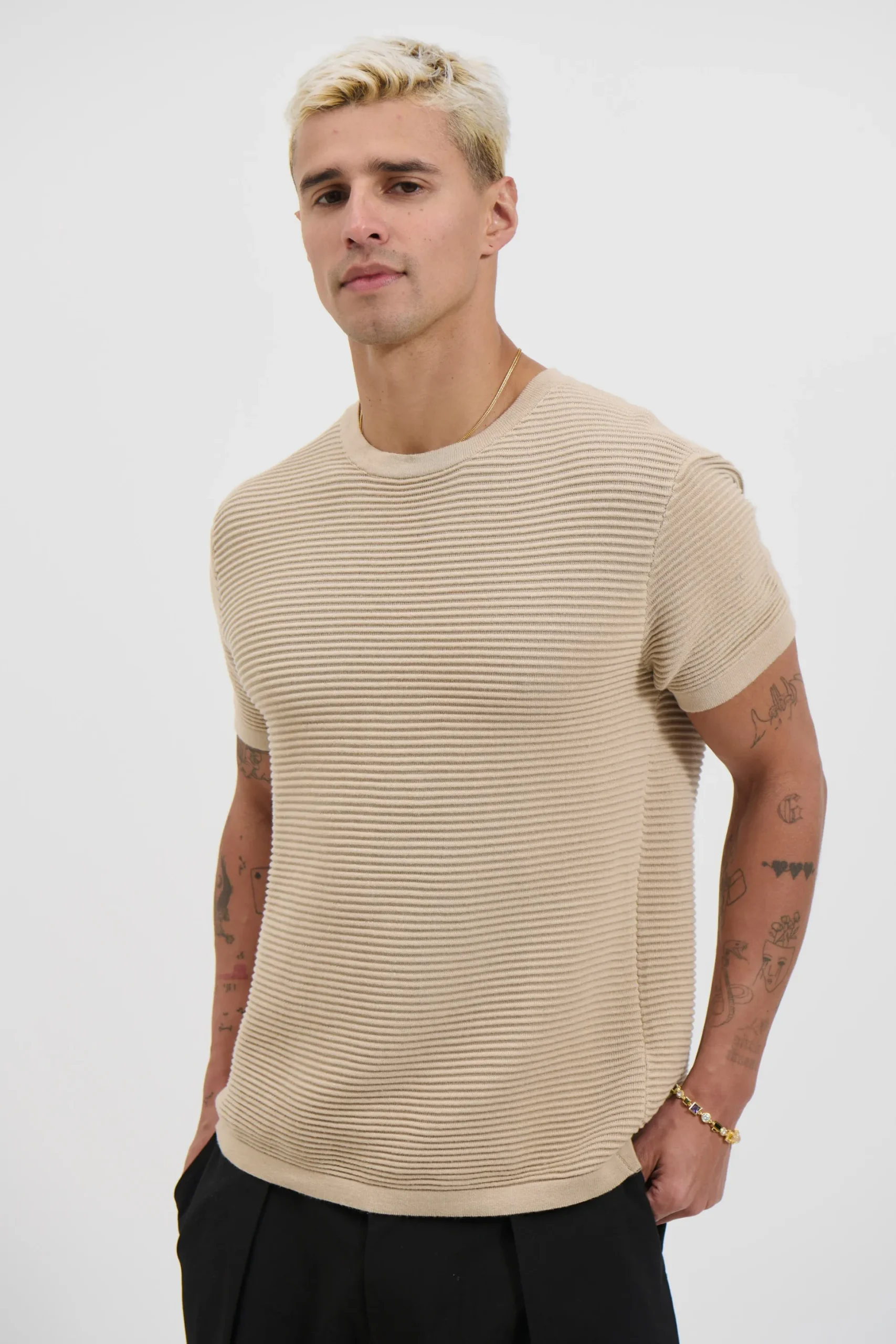 Horizontal Rib Knit Tee Oat