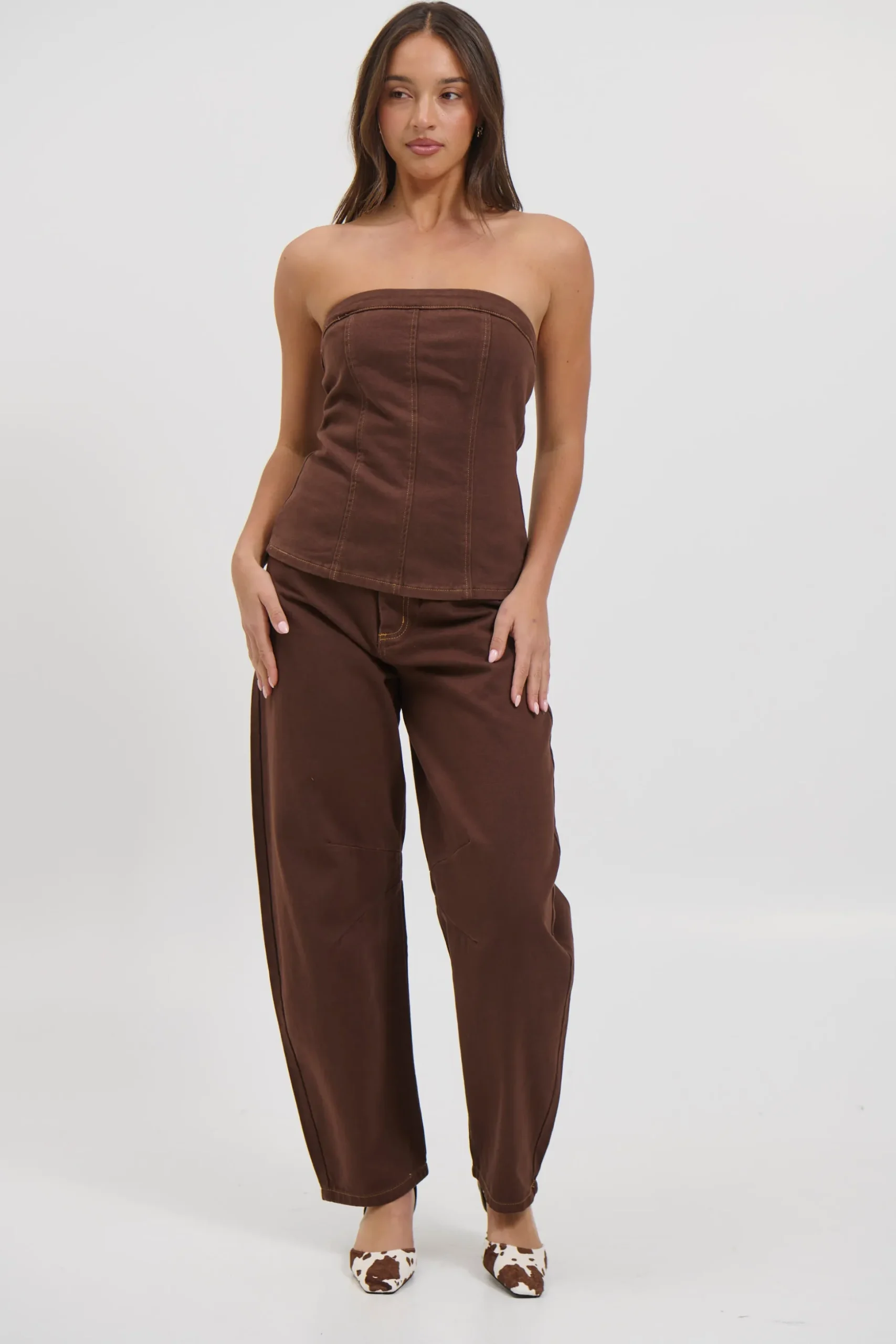 Lex Denim Corset Top Chocolate