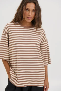 Unisex Lesley Stripe Crew Tee Milk Chocolate